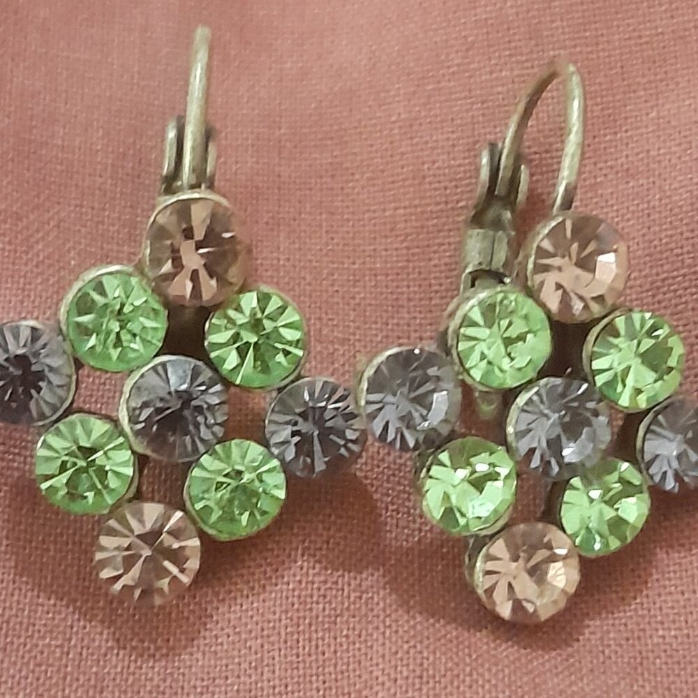 Pink, Green and Purple Rhinestone Earrings
